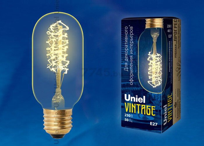 Лампа накаливания E27 UNIEL Vintage L45A 40 Вт (UL-00000486) - Фото 2